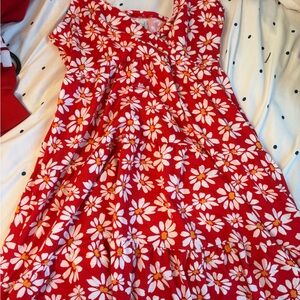 Hollister Vibrant Red Midi Dress with White Floral Design